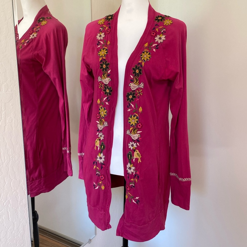Johnny Was Fuchsia Cotton Embroidered Jacket